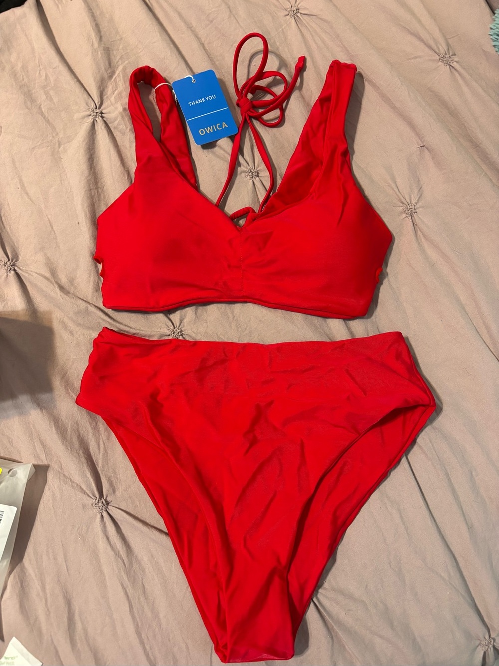 Red V-Neck Two-Piece Bikini Set